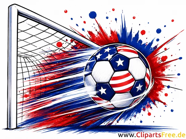 Illustration Ball im Fussballtor mit USA-Symbiolik