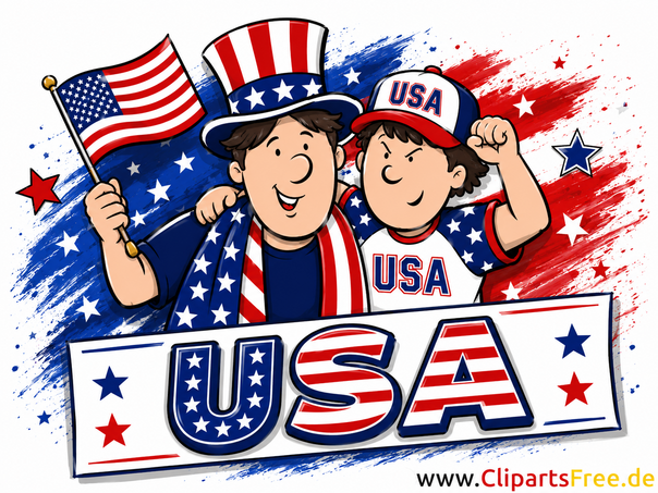 Sportfans mit USA Fahnen im Stadion Clip Art free