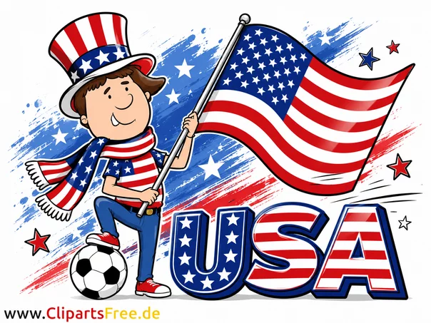 USA-Fussballfan mit amerikanischer Fahne Clip Art