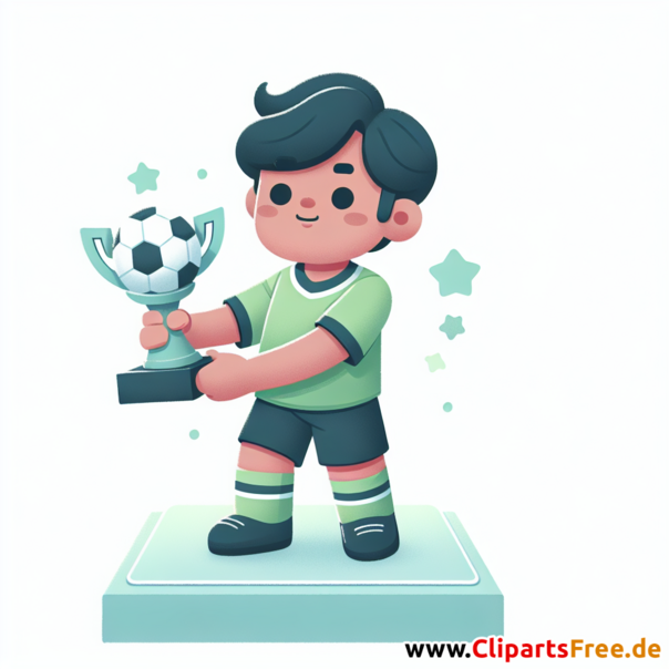 Junge hält Fußballpokal Clipart - Bilder zum Thema Fußball