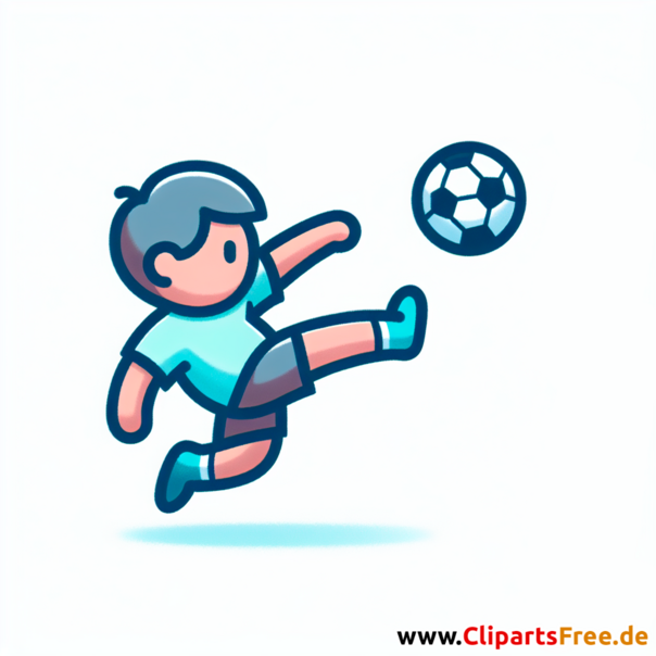 Kind schießt Ball über dem Kopf im Fußball Clipart - Bilder zum Thema Fußball