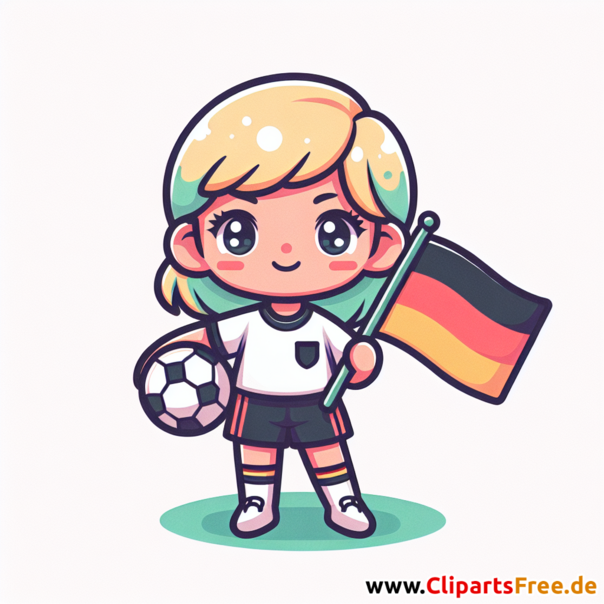 Mädchen als Fußballspieler mit deutscher Fahne Clipart - Bilder zum Thema Fußball