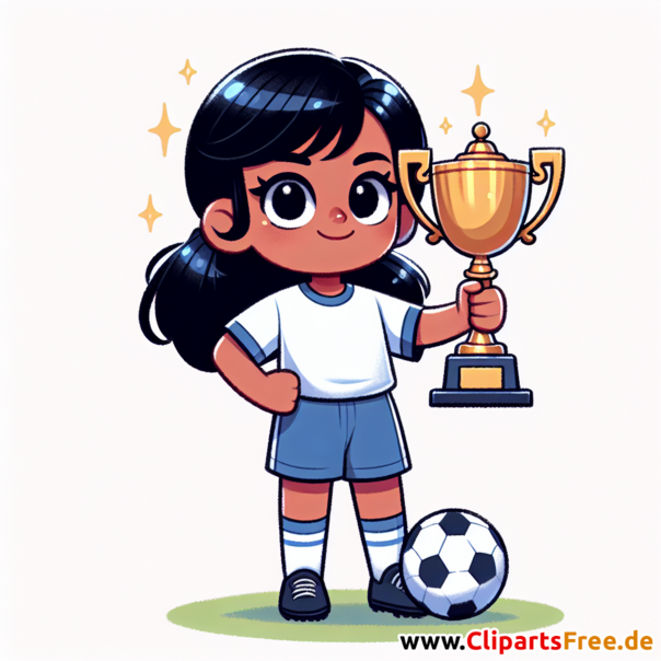 Mädchen hält stolz Fußballpokal Clipart - Bilder zum Thema Fußball
