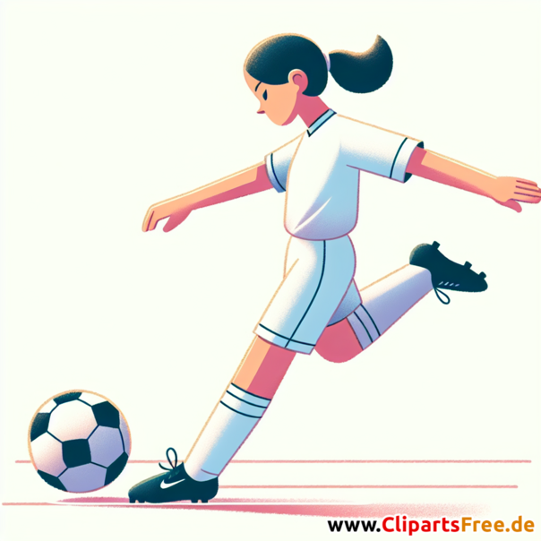 Mädchen im Trikot schießt elf Meter im Fußball Clipart - Bilder zum Thema Fußball