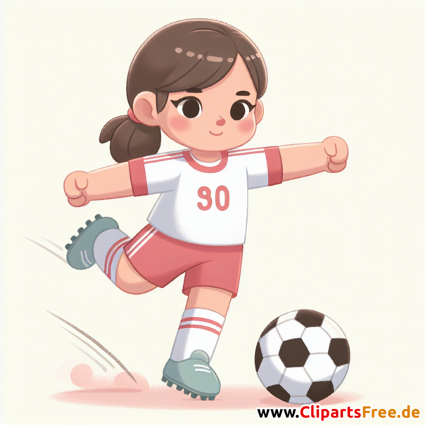Mädchen im Trikot schießt Freistoß im Fußball Clipart - Bilder zum Thema Fußball