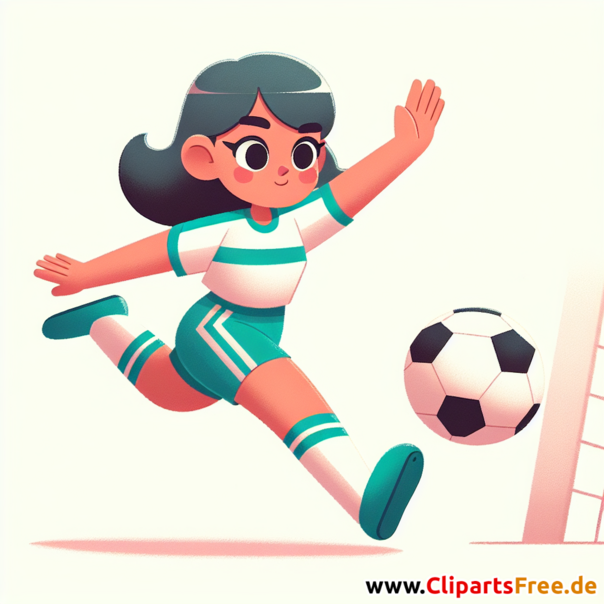 Mädchen im Trikot schießt Tor im Fußball Clipart - Bilder zum Thema Fußball