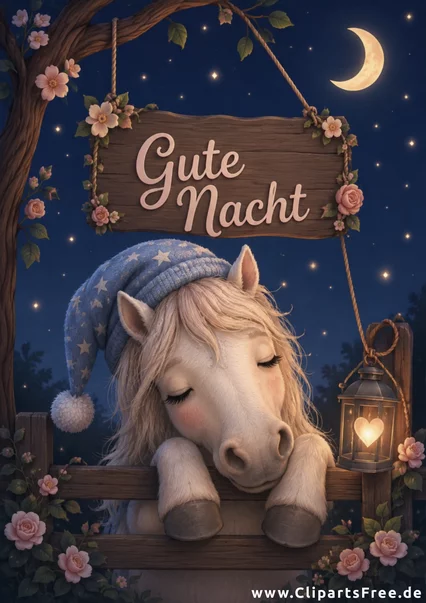 Gute Nacht Wünsche mit Pferd Clipart
