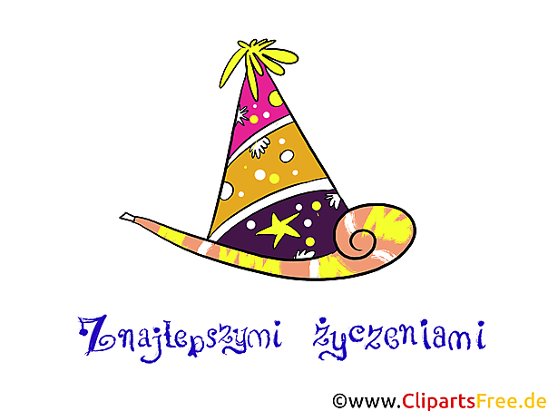 Grüsse zum Geburtstag auf Polnisch Clipart, Bild, Comic