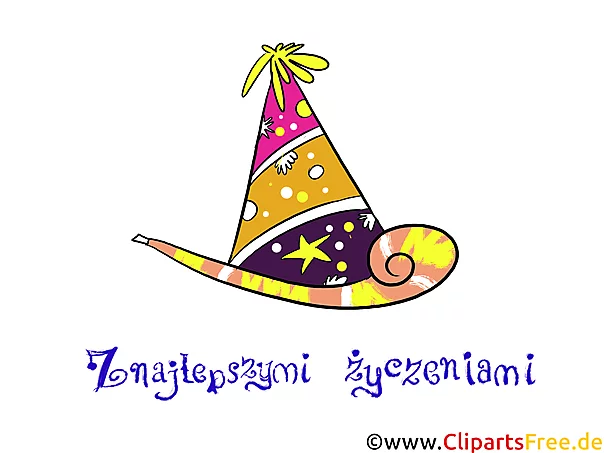 Grüsse zum Geburtstag auf Polnisch Clipart, Bild, Comic