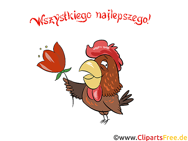 Huhn mit Blume Grusskarte - Alles Gute auf Polnisch