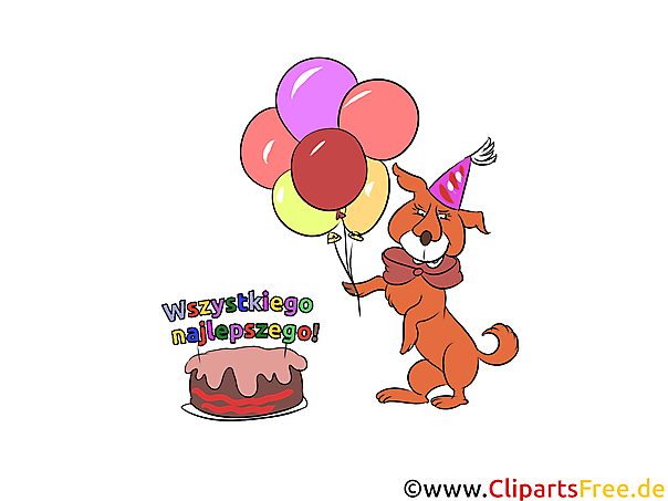 Hund, Torte, Luftballons - Polnische Geburtstagswünsche und Sprüche
