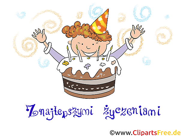 Kind mit Geburtstagstorte Glückwunschkarte auf Polnisch