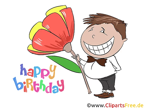 Birthday Clipart, Smiling Boy, Flower, free Image