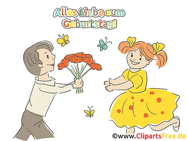 Geburtstag Bild Frau und Mann mit Blumenstrauß