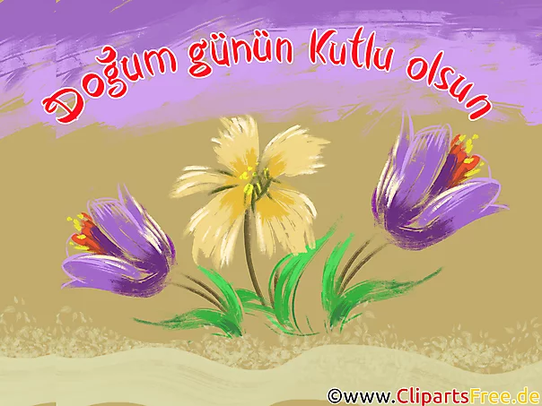 Blumen zum Geburtstag Glückwunsch auf Türkisch, Clipart, Bild