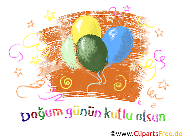 Bunte Luftballons zum Geburtstag auf Türkisch Clipart, Illustration, Bild