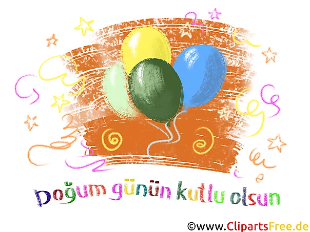 Bunte Luftballons zum Geburtstag auf Türkisch Clipart, Illustration, Bild