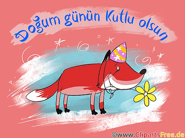 E-Karte zum Geburtstag auf Türkisch, Clipart, Bild, Illustration