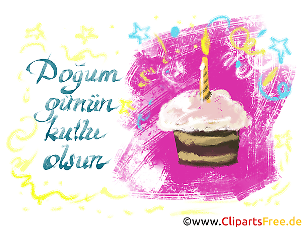 Geburtstagskuchen mit Kerze Glückwunsch auf Türkisch