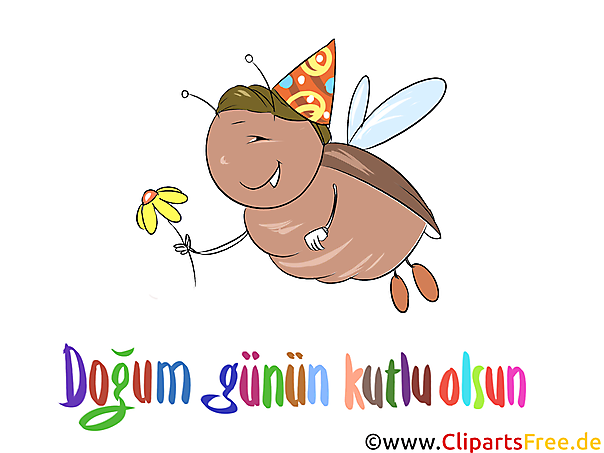 Käfer mit Blume Gruss zum Geburtstag auf Türkisch, Clipart, Bild