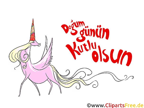 Schöne Karte mit Pferd zum Geburtstag auf Türkisch, Clipart, Bild