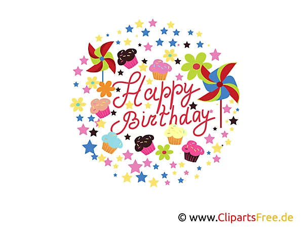 Happy Birthday Clipart, Grafik, E-Karte, Bild kostenlos herunterladen