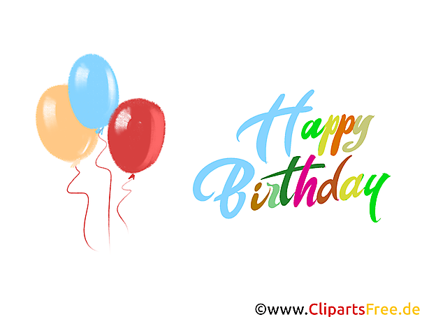 Bunte Luftballons und Schriftzug Happy Birthday kostenlos