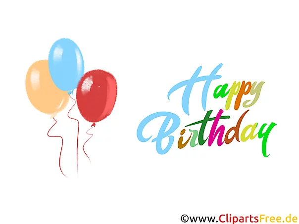 Bunte Luftballons und Schriftzug Happy Birthday kostenlos