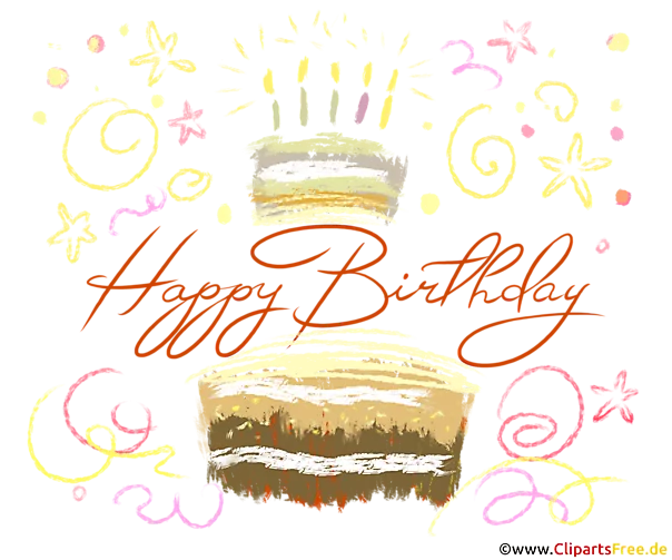 Clipart zum Geburtstag mit Kuchen und schönem Schriftzug