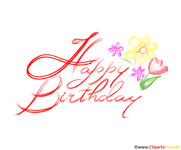 Happy Birthday mit Blumen Clipart gratis