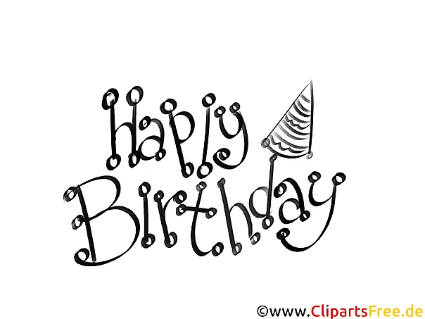 Schwarz-weisse Zeichnung Happy Birthday
