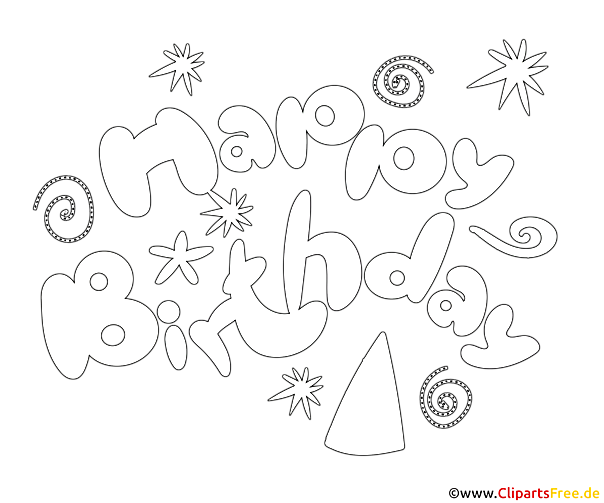 Schwarz-weissee Buchstaben zum Drucken und Malen Happy Birthday