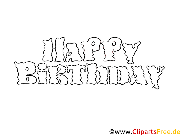 Schwarz-weisser Text Happy Birthday zum Drucken