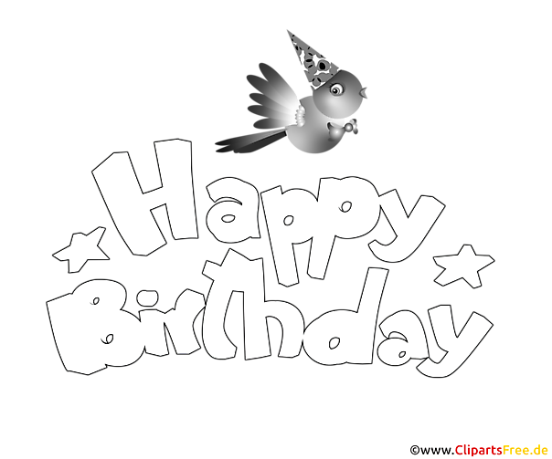 Schwarz-weisses Bild Happy Birthday zum Ausmalen