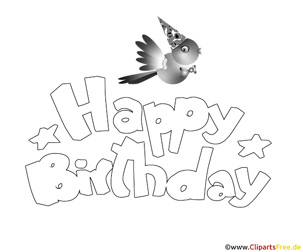 Schwarz-weisses Bild Happy Birthday zum Ausmalen