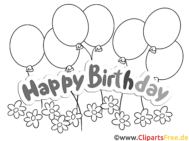 Schwarz weiss Happy Birthday zum Drucken Bild