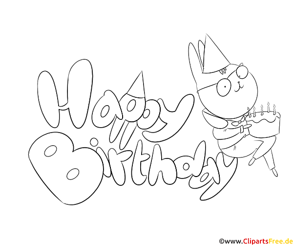 Schwarz weiss Text Happy Birthday zum  Malen