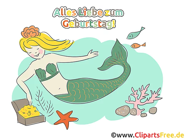 Meerjungfrau Clipart, Glückwunschkarte zum Geburtstag