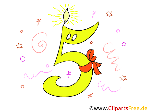 5 Zahlen Clipart zum Geburtstag kostenlos