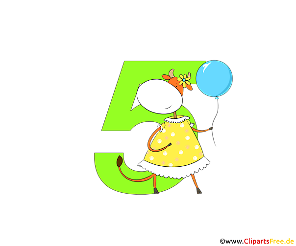 Bunte Zahl 5 (Zahl Fünf) für Grundschule Clipart
