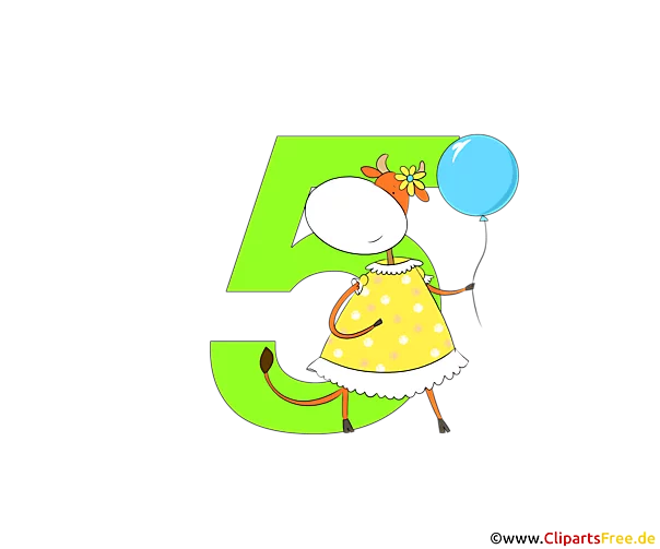 Bunte Zahl 5 (Zahl Fünf) für Grundschule Clipart