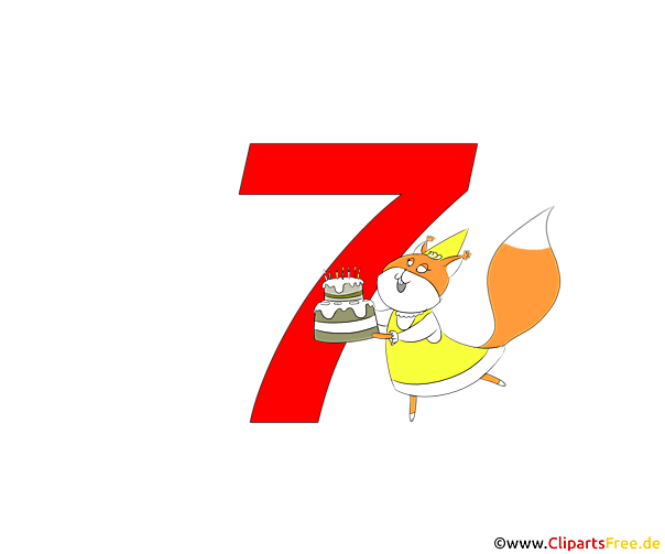 Bunte Zahl 7 (Zahl Sieben) mit Geburtstagstorte Bild