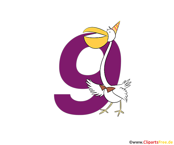 Bunte Zahl 9 (Zahl Neun) für Schule und Kindergarten zum Drucken