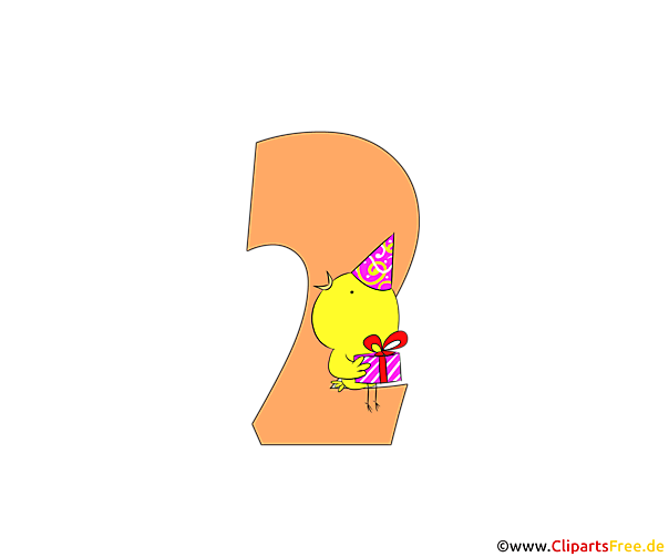 Cartoonzahl 2 (Zwei) Bild zum Geburtstag