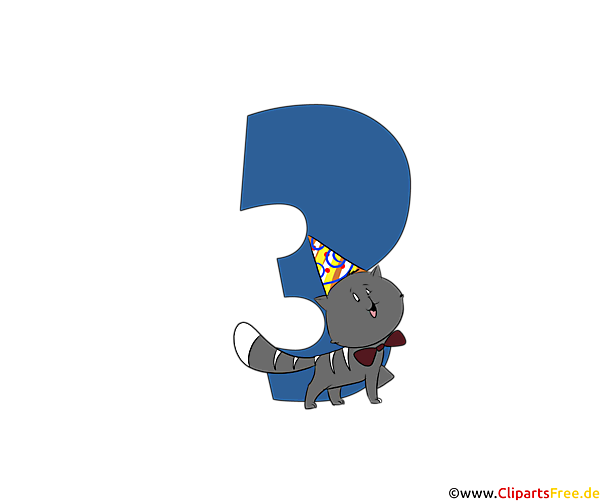 Cartoonzahl 3 (Drei) Clipart zum Geburtstag