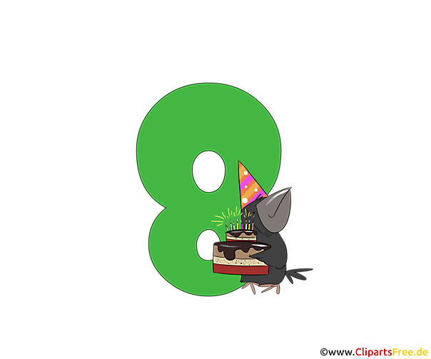 Cartoonzahl 8 (Acht) - Bunte Ziffern zum Drucken