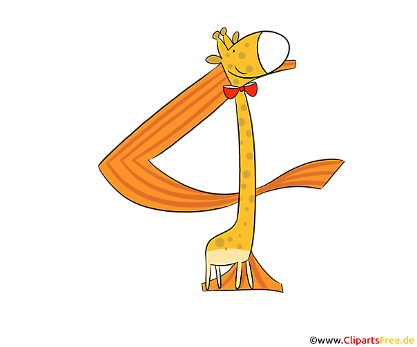 Geburtstagszahl 4 zum Herunterladen, Drucken, Ausschneiden