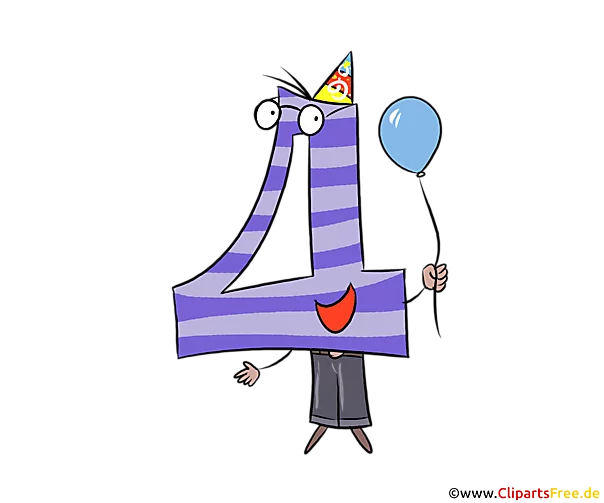 Lustige Zahl 4 für Grußkarte zum Geburtstag