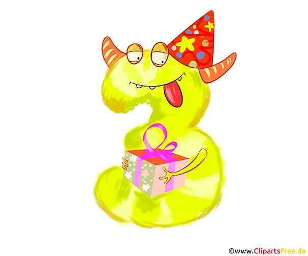 Monster Clipart 3 (Drei) lustige Vorlage für Geburtstag