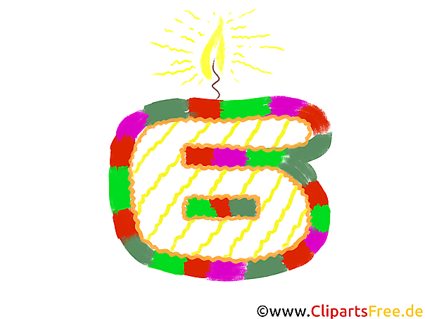 Zahl 6 zum Geburtstag Clipart, Bild, Grafik